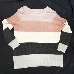 Striped Pullover‎ Sweater Misia Clothing 1X Pink White Gray Black Casual